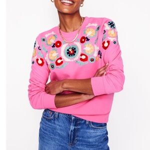 Boden pink embroidered crew neck pullover. XL
